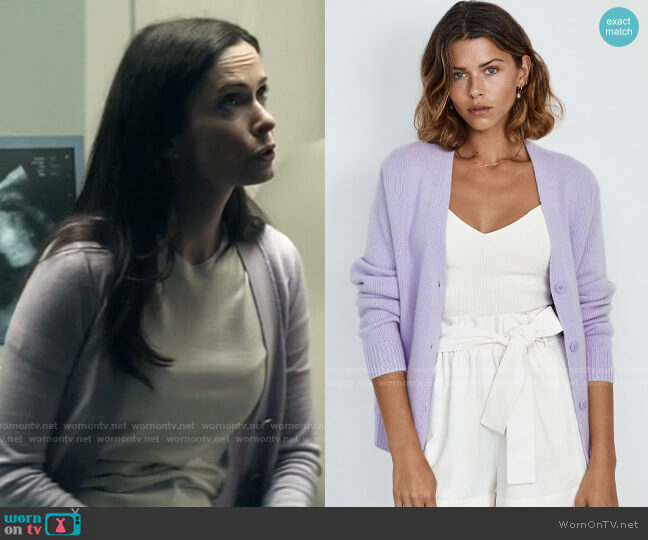 Wilfred Parco Cashmere Cardigan in Lavish Lavender worn by Lois Lane (Elizabeth Tulloch) on Superman and Lois