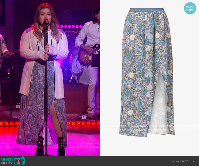Zadig and Voltaire Josia wild garden-print crepe midi Skirt worn by Kelly Clarkson on The Kelly Clarkson Show