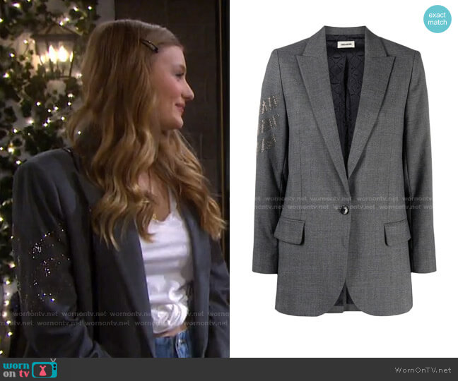 Zadig & Voltaire Rhinestone-Embellished Blazer worn by Alice Caroline Horton (Lindsay Arnold) on Days of our Lives