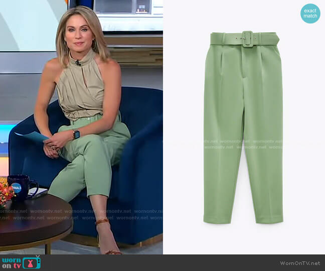 Zara High Waisted Belted Pants worn by Amy Robach on Good Morning America