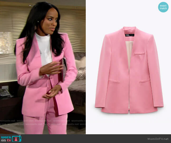 Zara Lapelless Blazer in Pink worn by Imani Benedict (Leigh-Ann Rose) on The Young and the Restless