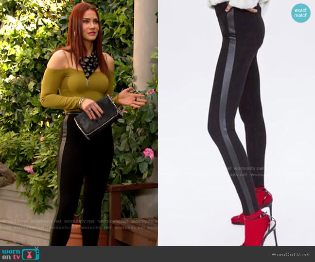 Zara Leather Stripe Leggings worn by Sally Spectra (Courtney Hope) on The Young and the Restless