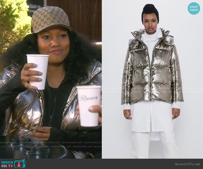 Zara Puffer Jacket worn by Garcelle Beauvais on The Real Housewives of Beverly Hills