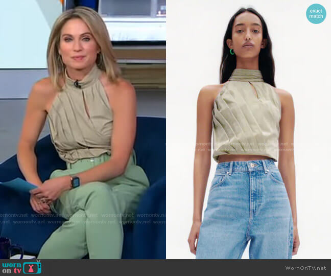 Zara Pleated Cotton Top worn by Amy Robach on Good Morning America