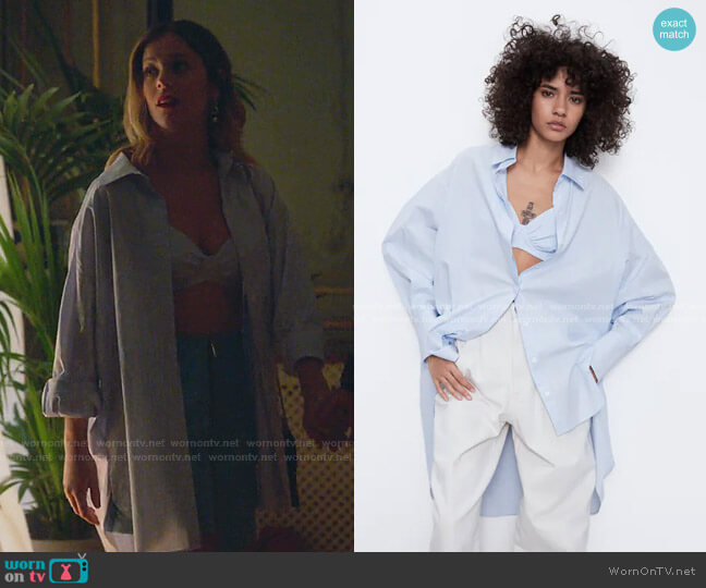 Zara Poplin Oversize Shirt and Crop Top worn by Cayetana Grajera Pando (Georgina Amoros) on Elite