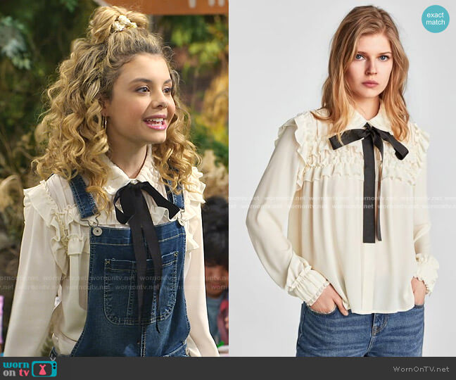 Zara Ruffled Blouse with Contrasting Bow worn by Destiny Baker (Mallory James Mahoney) on Bunkd