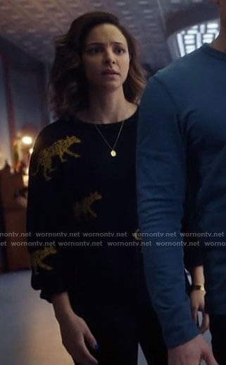 Zari’s black leopard sweater on Legends of Tomorrow