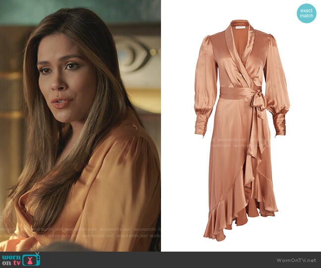 Zimmermann Silk Wrap Midi Dress worn by Cristal Jennings (Daniella Alonso) on Dynasty
