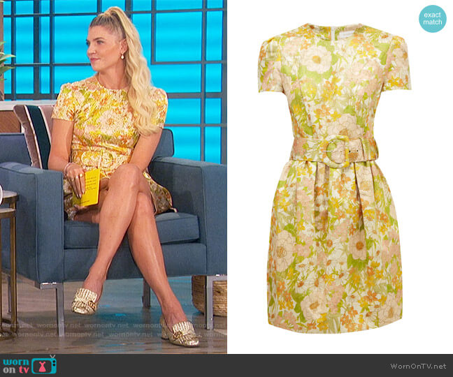 Zimmermann Super Eight belted floral-brocade mini dress worn by Amanda Kloots on The Talk