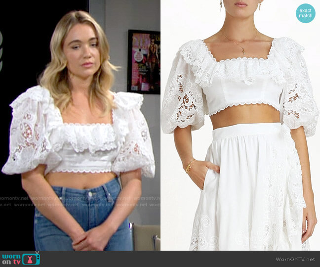 Zimmermann Lulu Scallop Frill Top worn by Flo Fulton (Katrina Bowden) on The Bold and the Beautiful