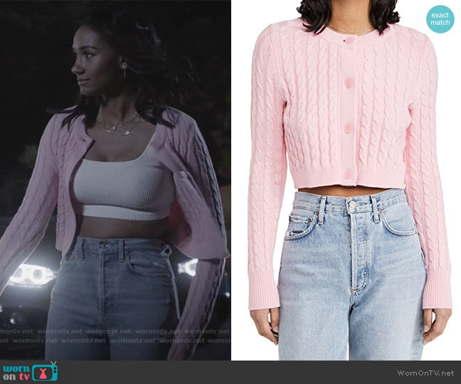 525 Cropped Cable Cardigan worn by Layla Keating (Greta Onieogou) on All American