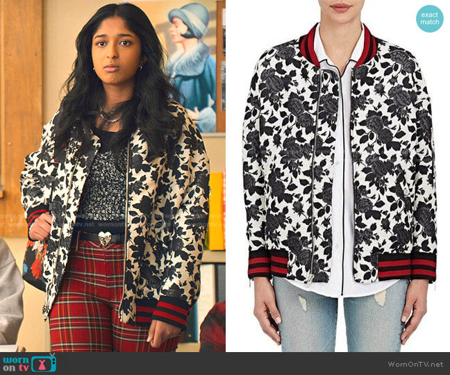 Adaptation Floral Brocade Bomber Jacket worn by Devi Vishwakumar (Maitreyi Ramakrishnan) on Never Have I Ever