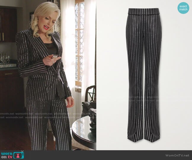Alexandre Vauthier Crystal-Embellished Wool Pants worn by Alexis Carrington (Elaine Hendrix) on Dynasty