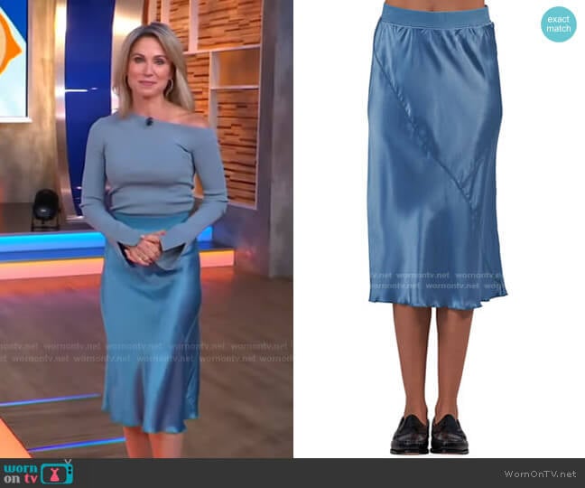 ATM Anthony Thomas Melillo Silk Midi Pull-On Skirt worn by Amy Robach on Good Morning America