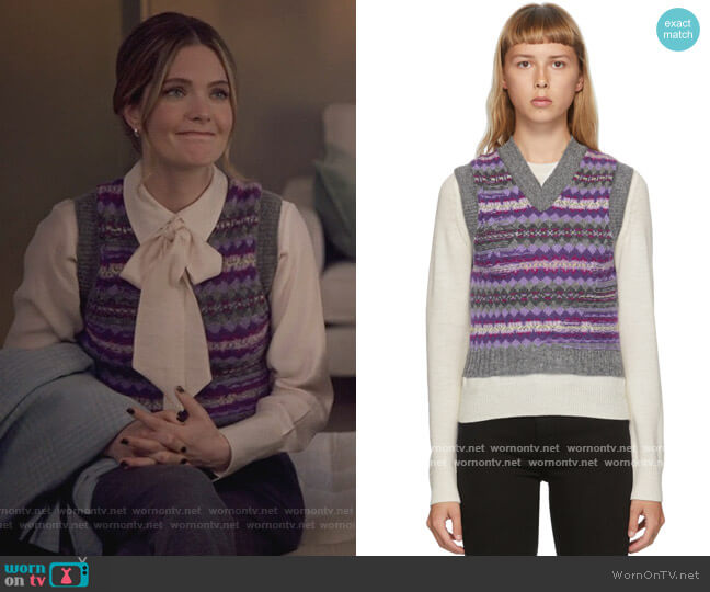 Acne Studios Purple & Grey Jacquard V-Neck Vest worn by Sutton (Meghann Fahy) on The Bold Type
