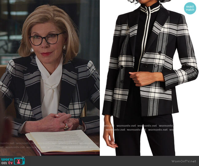 Akris Punto Faux Double Breasted Plaid Blazer worn by Diane Lockhart (Christine Baranski) on The Good Fight
