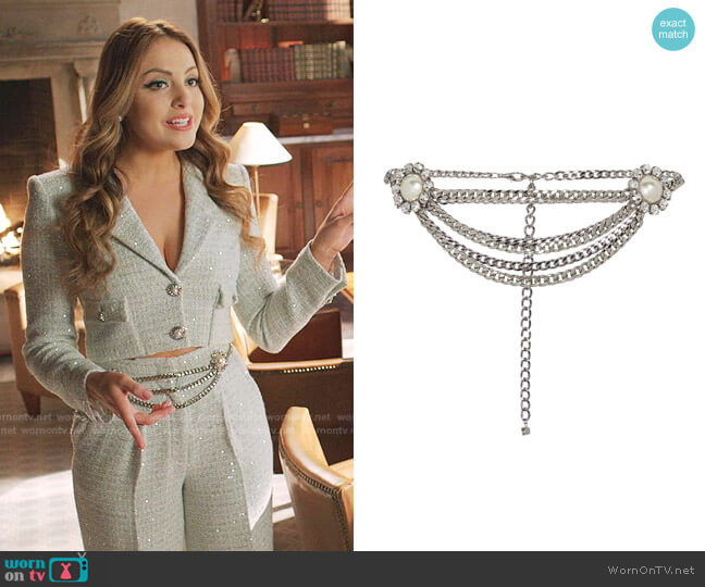 Alessandra Rich Crystal-Embellished Chain Belt worn by Fallon Carrington (Elizabeth Gillies) on Dynasty