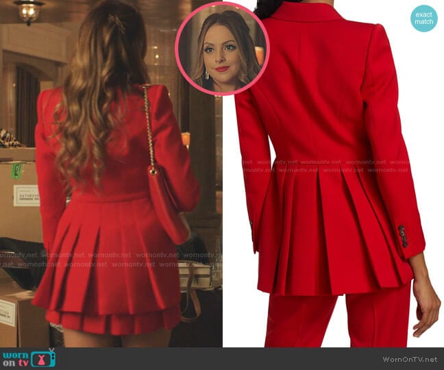 Alexander McQueen Grain De Poudre Jacket worn by Fallon Carrington (Elizabeth Gillies) on Dynasty