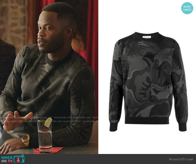 Alexander McQueen Skull Camouflage Sweater worn by Jeff Colby (Sam Adegoke) on Dynasty