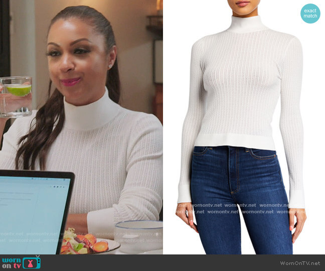 Alice + Olivia Lanie High-Neck Long-Sleeve Pullover Sweater worn by Ebony K. Williams on The Real Housewives of New York City