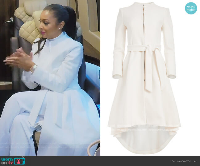Alice + Olivia Bain Belted High Neck Coat worn by Ebony K. Williams on The Real Housewives of New York City