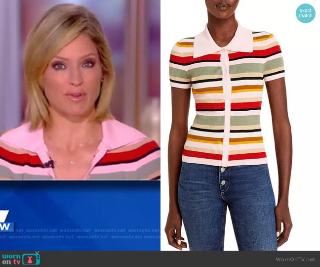 Alice and Olivia Colleen Striped Polo Shirt worn by Sara Haines on The View
