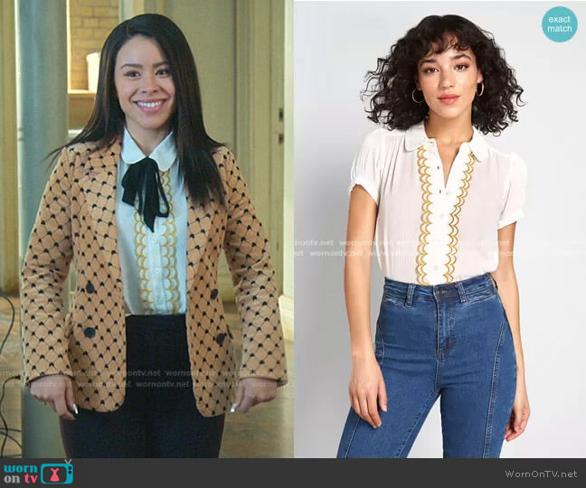 Modcloth All About Scallops Short Sleeve Blouse worn by Mariana Foster (Cierra Ramirez) on Good Trouble