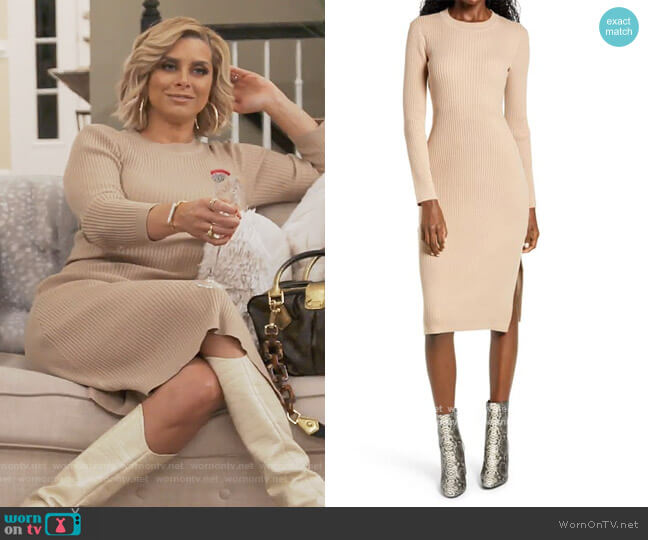 All in Favor Ribbed long sleeve midi dress worn by Robyn Dixon on The Real Housewives of Potomac