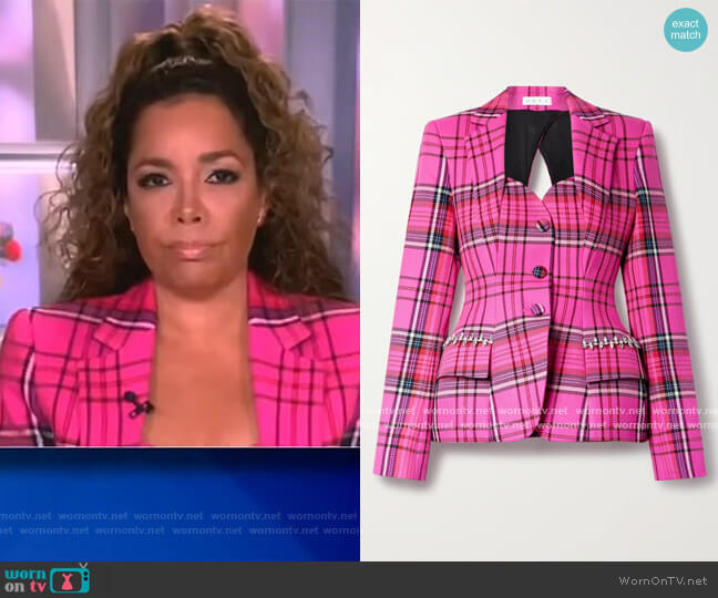 Area Hourglass cutout crystal-embellished checked Blazer worn by Sunny Hostin on The View