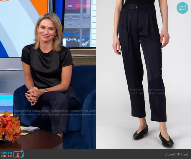 Atm Anthony Thomas Melillo Satin Tailored Pants in Deep Navy worn by Amy Robach on Good Morning America