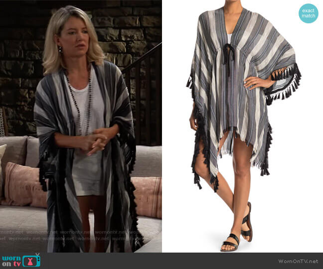 BCBG Stripe Print Tassel Trim Coverup worn by Nina Reeves (Cynthia Watros) on General Hospital