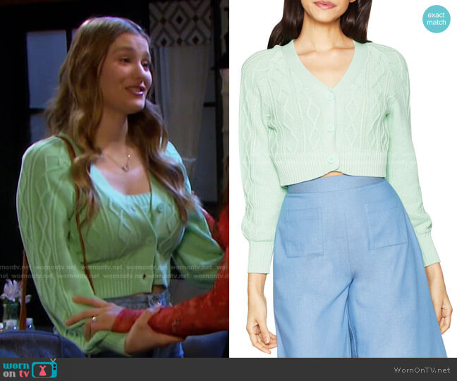 BCBGeneration Cable-Knit Cropped Cardigan worn by Alice Caroline Horton (Lindsay Arnold) on Days of our Lives