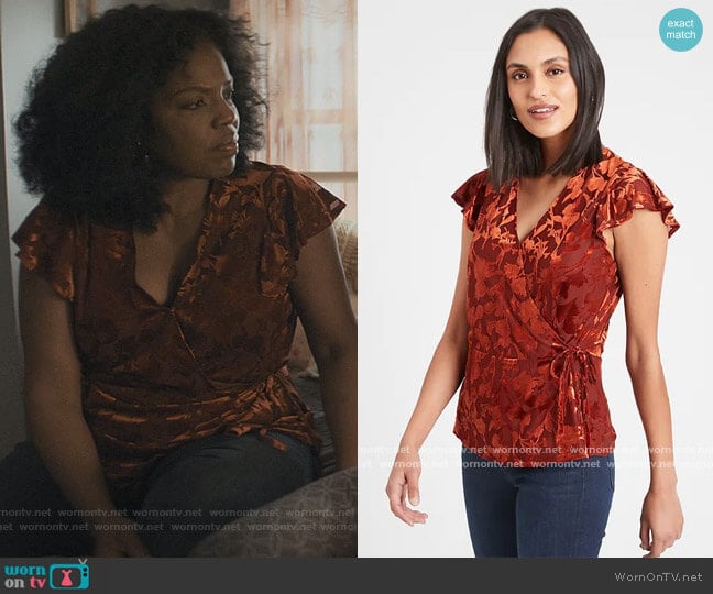 Banana Republic Petite Velvet Wrap Top worn by Nina (Tyla Abercrumbie) on The Chi