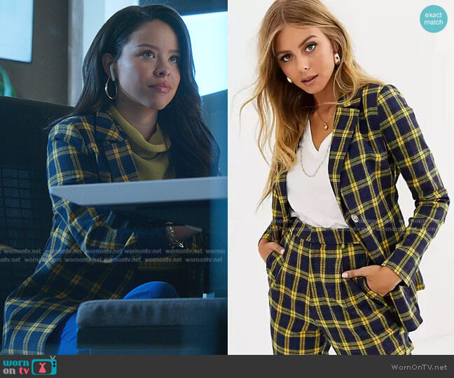 Heartbreak Belted Blazer in Navy and Yellow Check worn by Mariana Foster (Cierra Ramirez) on Good Trouble