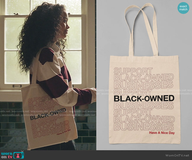 Happy Me Tee Black Owned Business Canvas Bag worn by Zoya Lott (Whitney Peak) on Gossip Girl