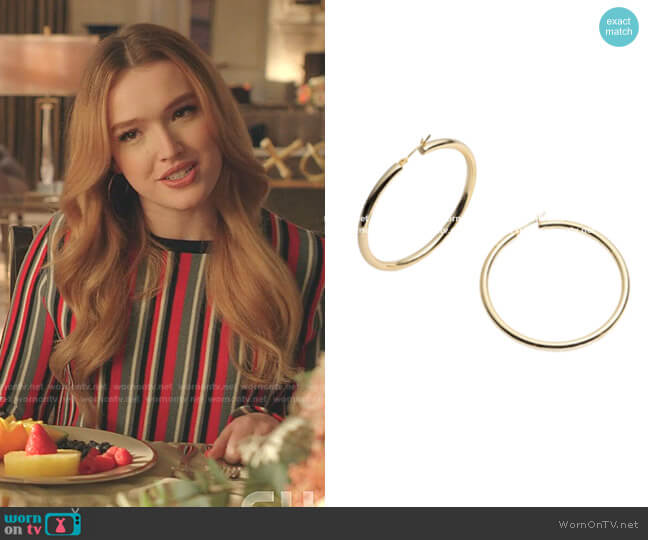 Bonheur Margot Thin Gold Hoop Earrings worn by Kirby Anders (Maddison Brown) on Dynasty
