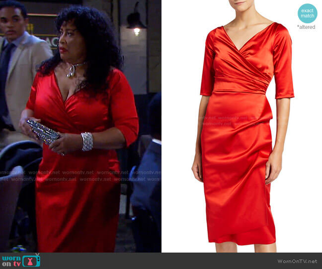 Chiara Boni La Petite Robe V-Neck Elbow-Sleeve Ruched Satin Dress worn by Paulina Price (Jackée Harry) on Days of our Lives