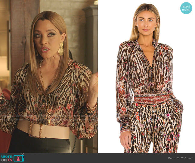 Camilla Raglan Button Up Shirt worn by Dominique Deveraux (Michael Michele) on Dynasty