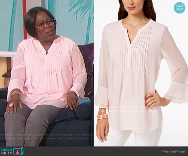 Charter Club Double Ruffle Solid Pintuck Top worn by Sheryl Underwood on The Talk