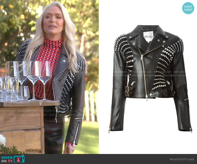 Comme Des Garçons Noir Kei Ninomiya Pearl Pleated Biker Jacket worn by Erika Jayne on The Real Housewives of Beverly Hills