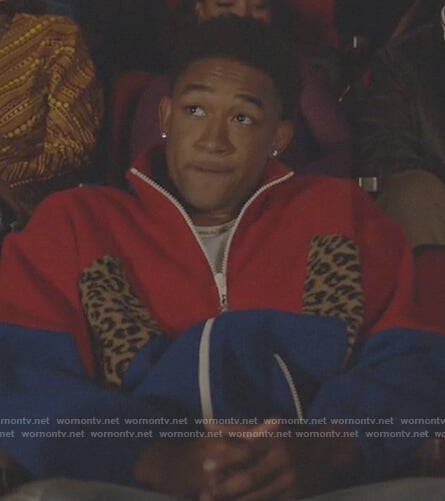 Damon’s colorblock leopard jacket on All American