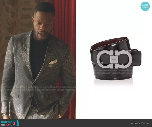 Salvatore Ferragamo Double Gancini Buckle Reversible Leather Belt worn by Jeff Colby (Sam Adegoke) on Dynasty