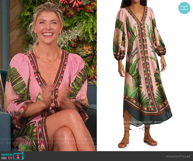 FARM Rio Amazonia Forest Linen-Blend Midi Dress worn by Amanda Kloots on The Talk