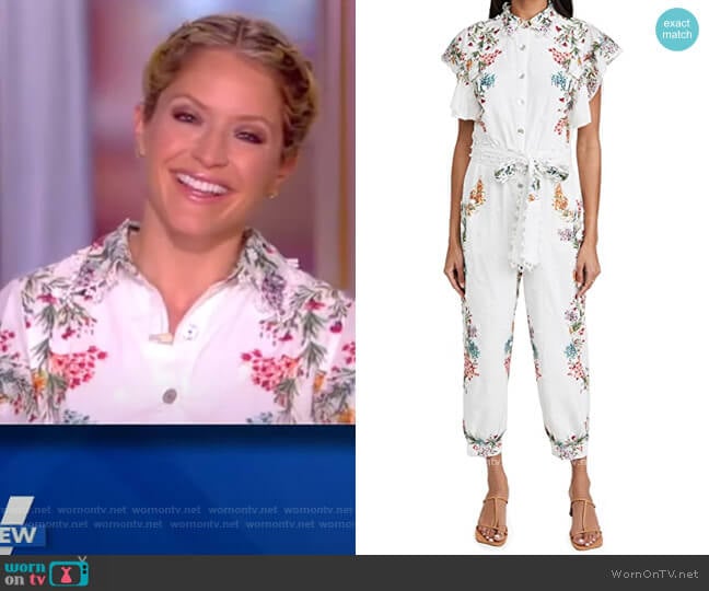 FARM Rio Louise Floral Frilled Sleeves Jumper worn by Sara Haines on The View