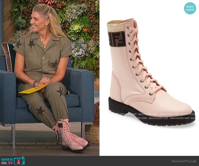 Fendi Rockoko Chelsea Sock Combat Boot worn by Amanda Kloots on The Talk