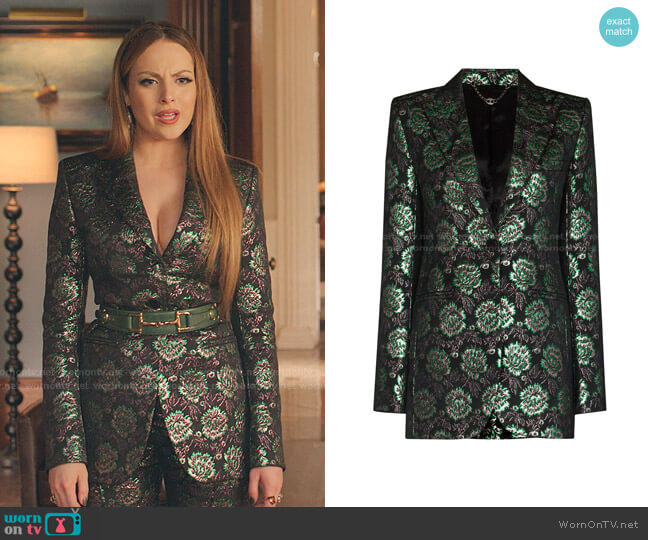 Paco Rabanne Floral-Jacquard Blazer worn by Fallon Carrington (Elizabeth Gillies) on Dynasty