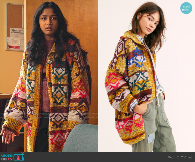 Free People Isle Of Skye Sweater Coat worn by Devi Vishwakumar (Maitreyi Ramakrishnan) on Never Have I Ever