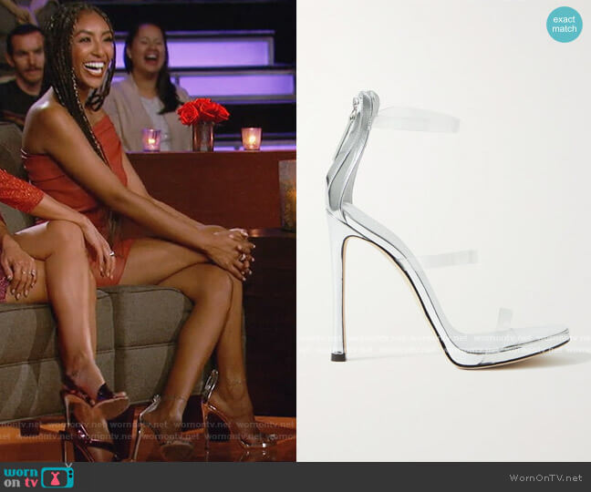 Giuseppe Zanotti Harmony metallic leather and PVC sandals worn by Tayshia Adams on The Bachelorette