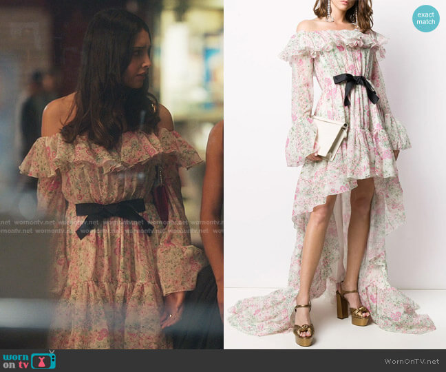 Giambattista Valli Ruffled Floral-Print Gown worn by Luna La (Zión Moreno) on Gossip Girl