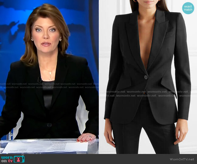 Alexander McQueen Grain de Poudre Wool Blazer worn by Norah O'Donnell on CBS Evening News